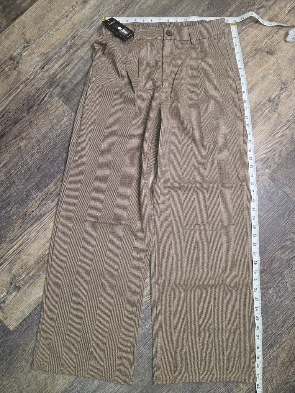 Kistore Womens Pants Size M Brown Herringbone Wide Leg Elastic Waist NWT